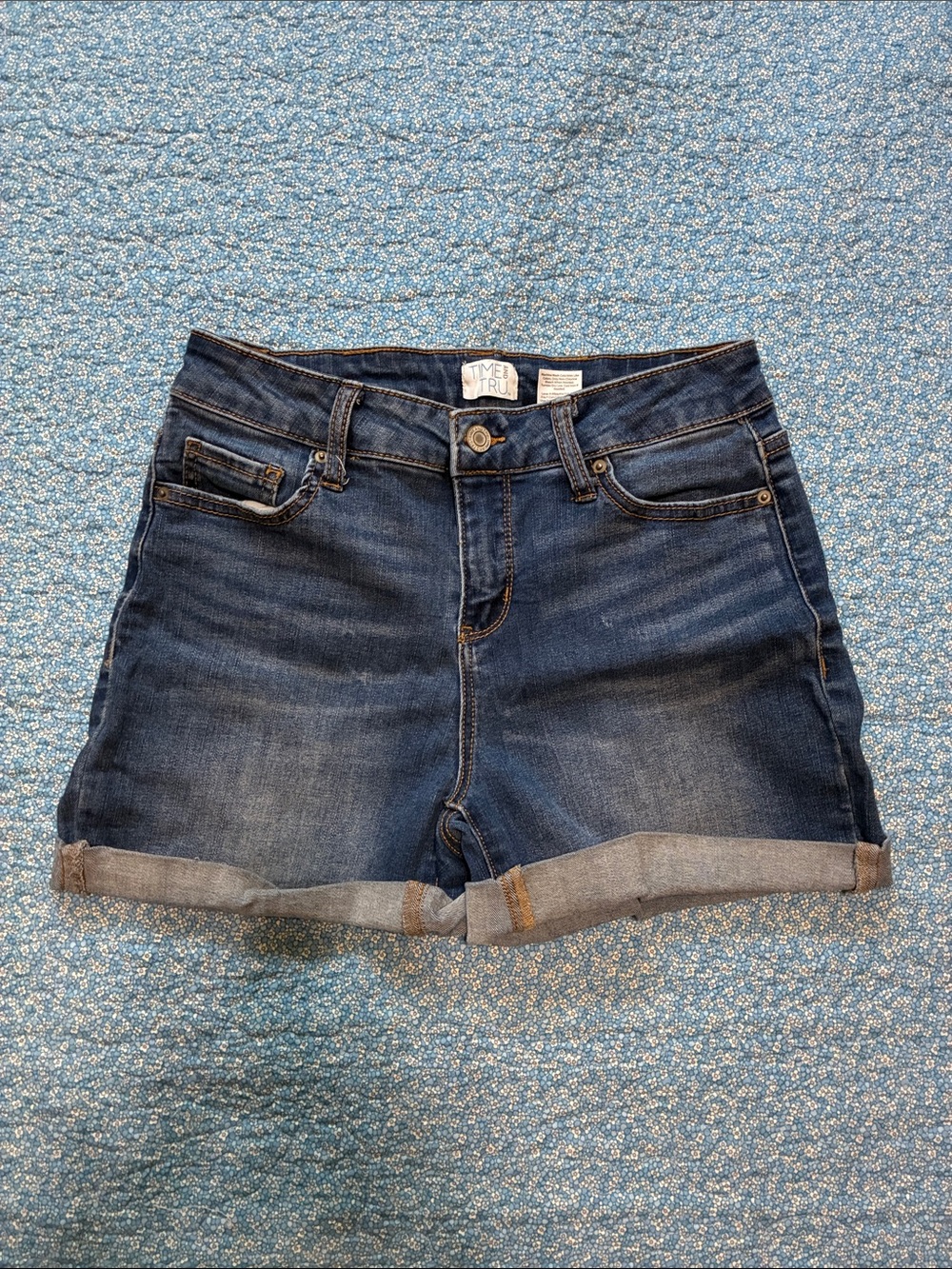 Time and Tru Navy Roll-Cuff Denim Shorts